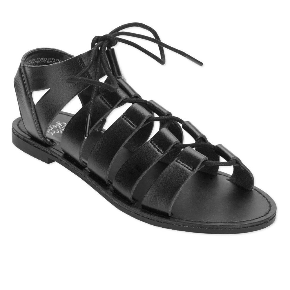 FADED GLORY Women’s Black Chilly Sandals, Black strap open toe Size 8